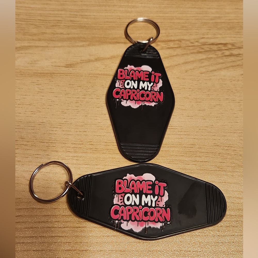 Black Keychain with Capricorn Design